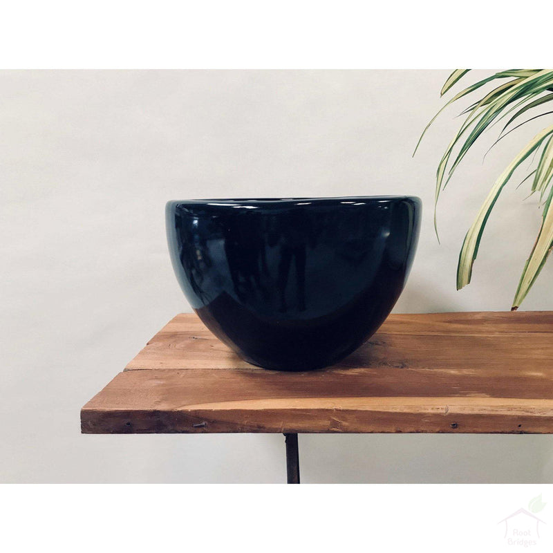 Pots Large / Black / No 9"-11.8" Echoing Eternity (Broad) Ceramic Pots with Optional Wooden Stands