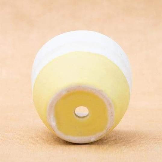 3.7" Yellow, White Egg Ceramic Pot with Plate - 1 Pot-Pots-Root Bridges