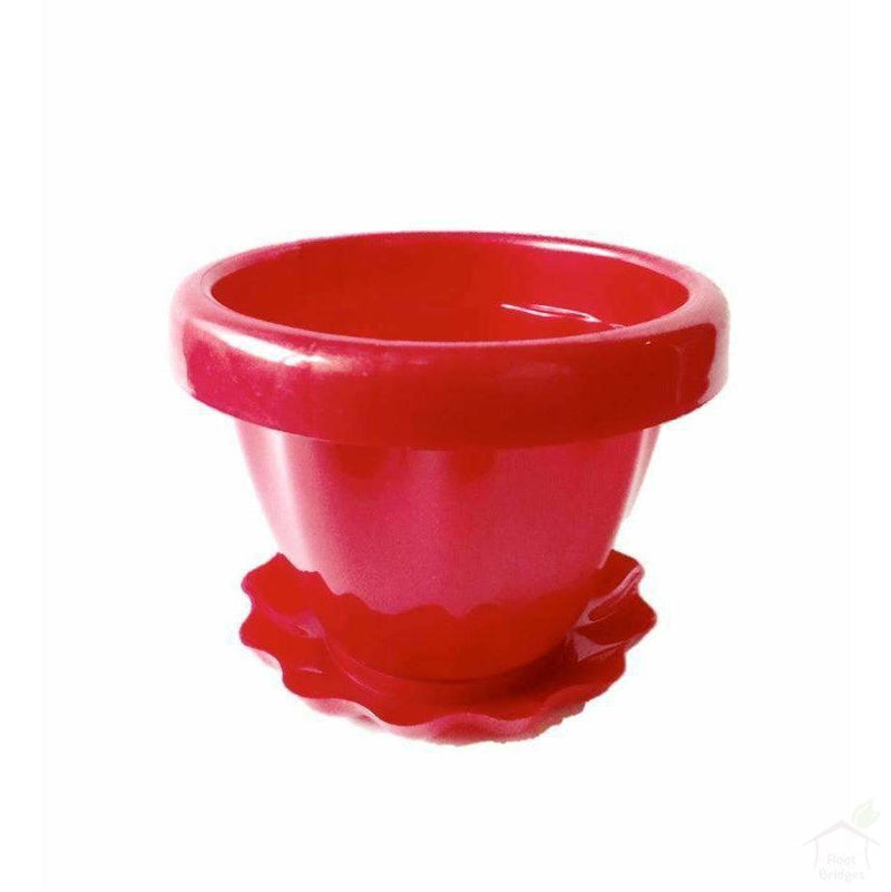 Pots Red Flower Vase with Plate Plant Container